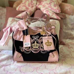 Juicy Couture Black and Pink Shoulder Bag with Gold Accents